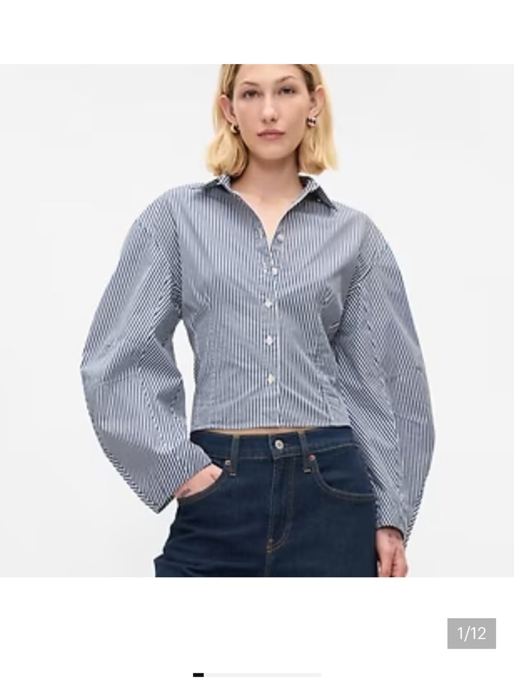 GAP - Organic Cotton Poplin
Barrel-Sleeve Crop Shirt in Blue & White Stripe